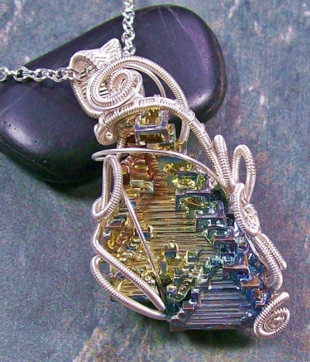 iamevibez Wire Wrapped Bismuth Pyramid Necklace