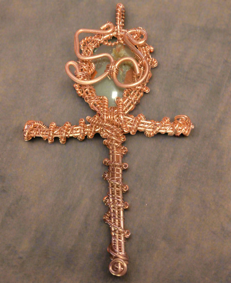 Custom Wire Wrapped Copper 5D Bloodstone Ankh Necklace