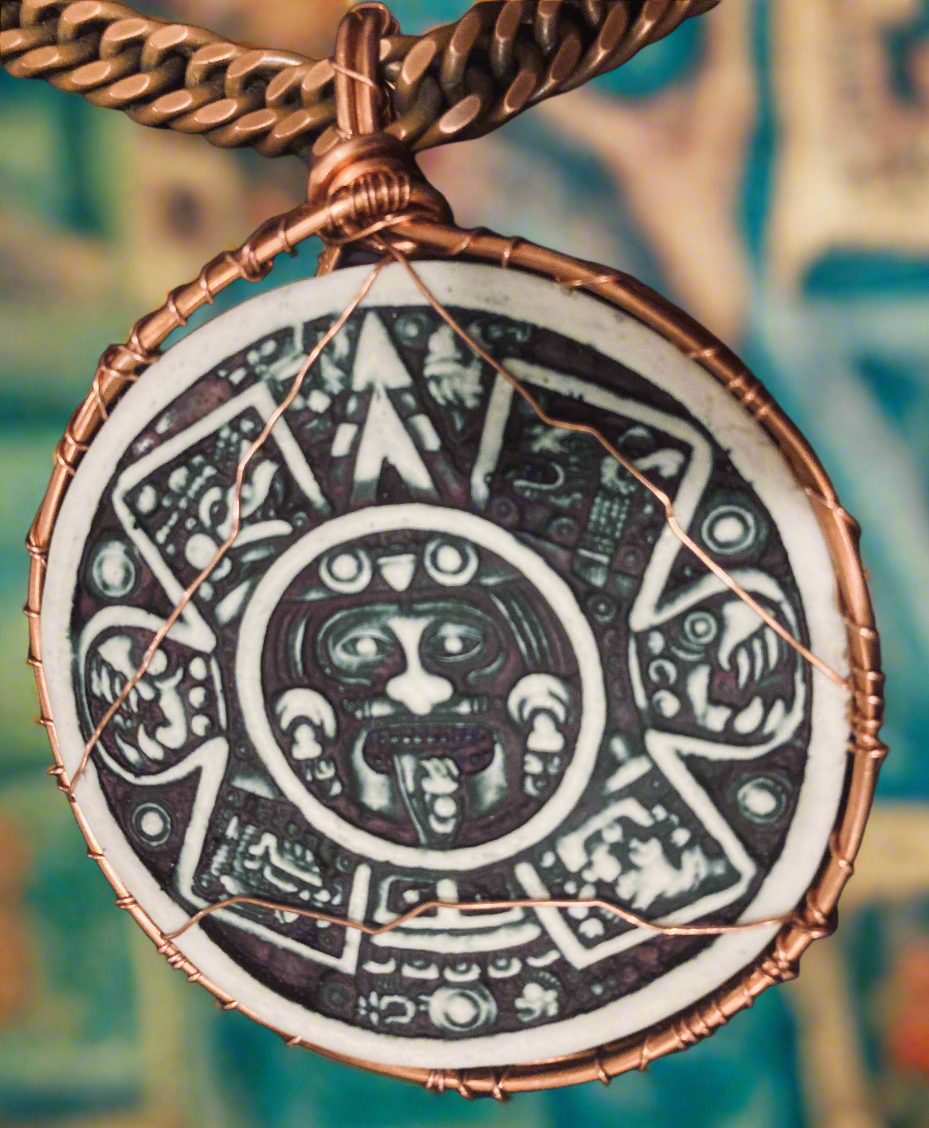 Custom wire wrapped Mayan Calendar Pendant