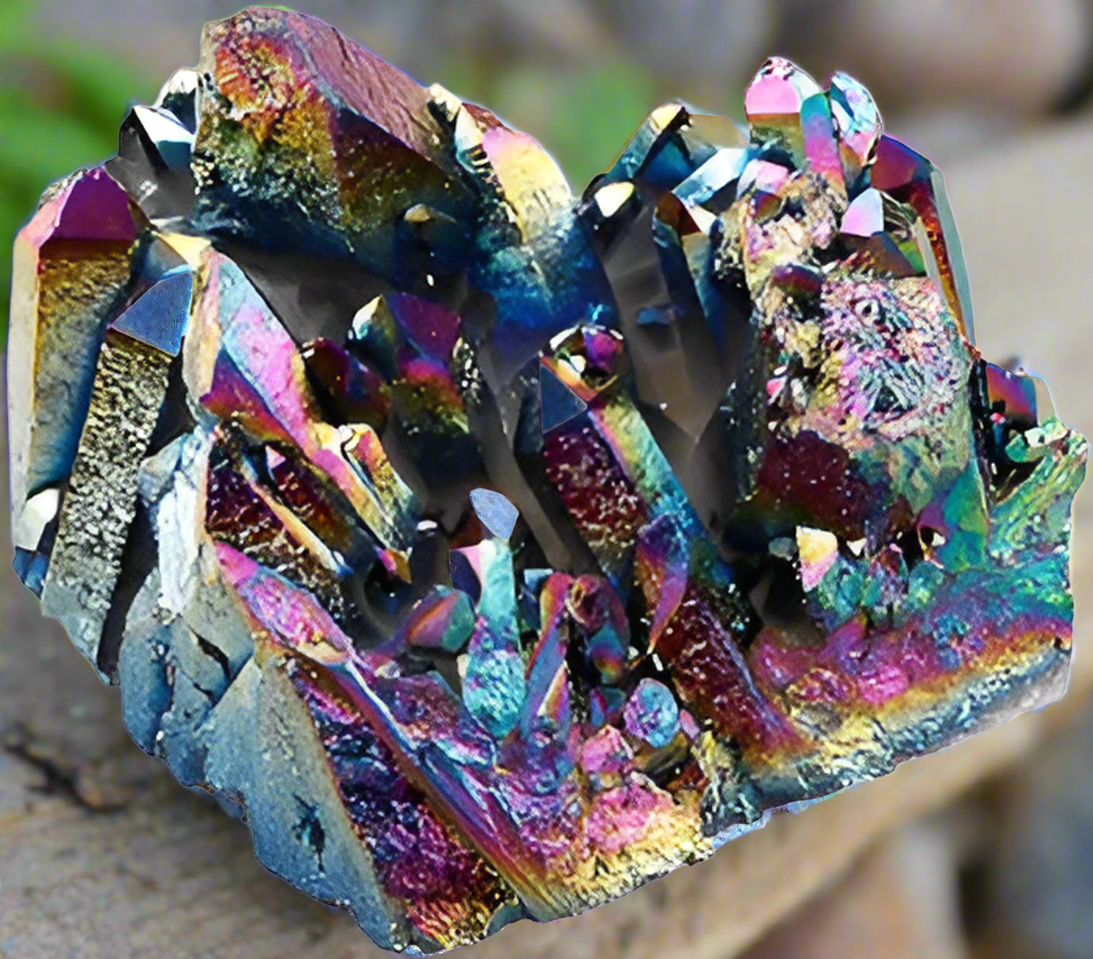 Titanium Coated Rainbow Aura Quartz Cluster 0.5 lb weight