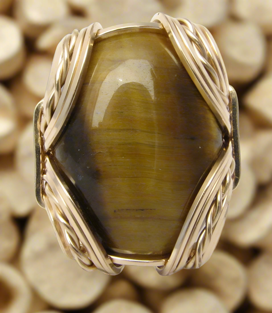 14 kt Gold Tiger's Eye Custom Wire Wrapped Ring