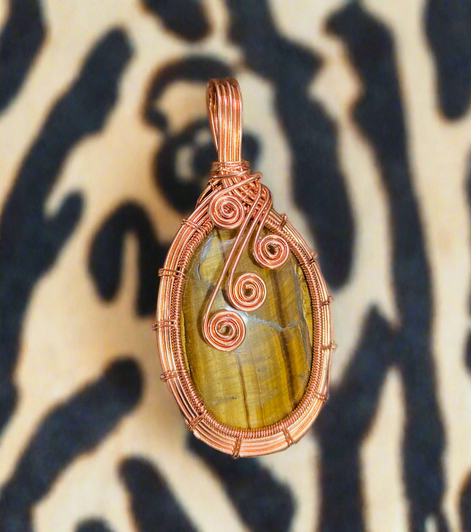 Custom wire wrapped tiger's Eye Pendant