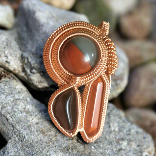 iamevibez Blood stone and Carnelian Trio Stone Custom Wire Wrapped Pendant