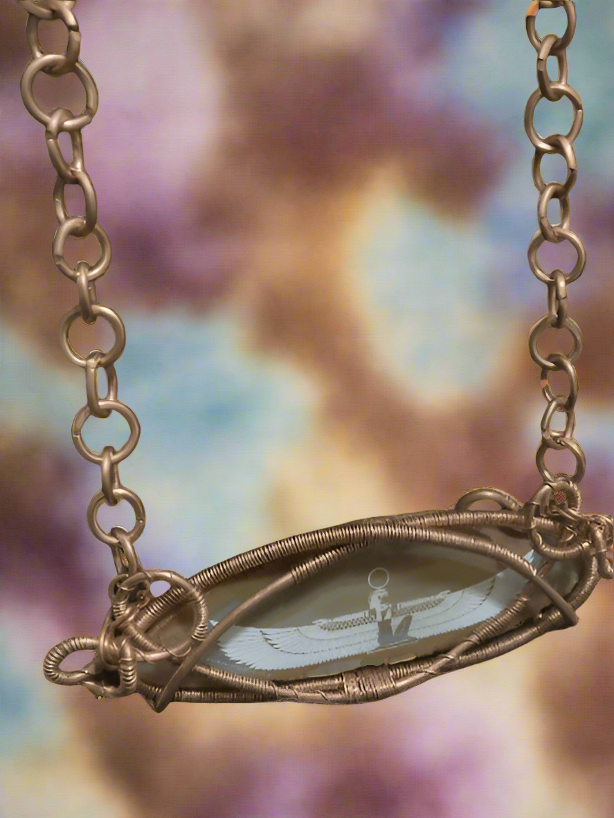 Beautiful Ma'AT Custom Engraved And Wire Wrapped Agate Slice Necklace