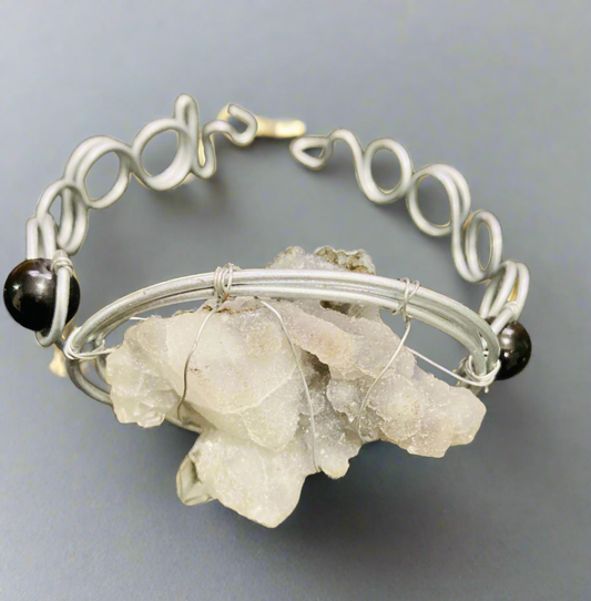 Custom untreated steel Druzy Quartz Bracelet