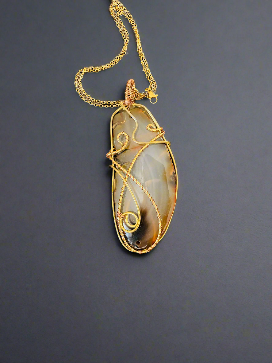 iamevibez Custom Brass And Copper Wire Wrapped Agate Necklace