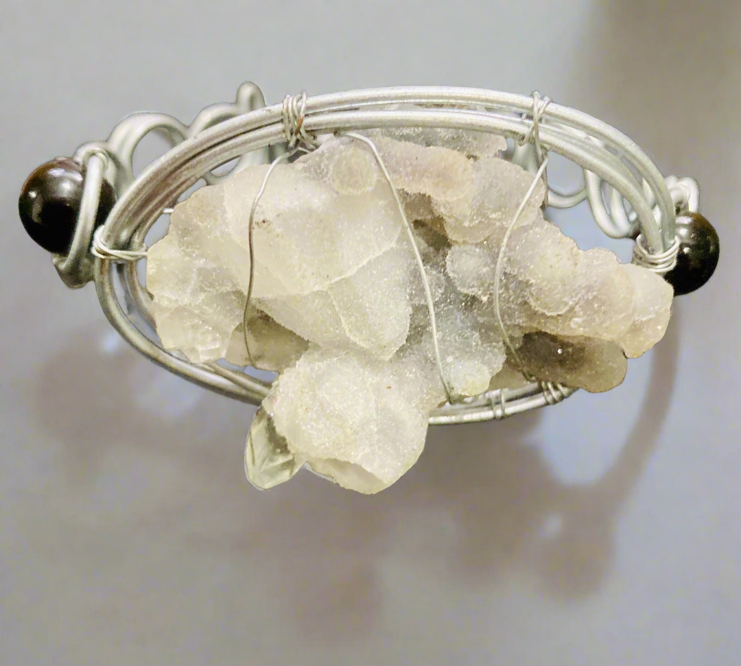 Custom untreated steel Druzy Quartz Bracelet