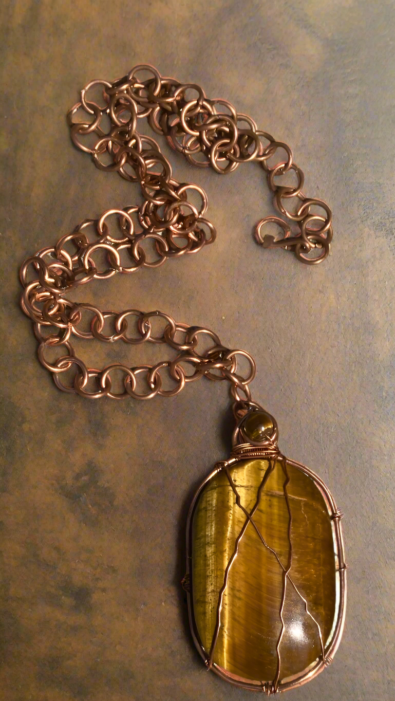 Yvng Gahd Copper Wire Wrapped Tigers Eye Necklace
