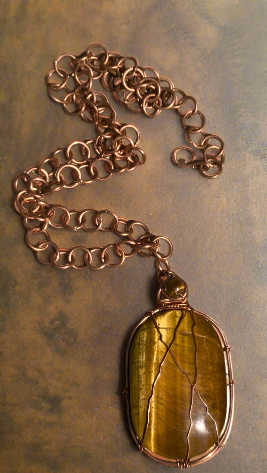 Yvng Gahd Copper Wire Wrapped Tigers Eye Amulet