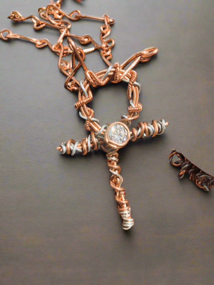 Iamevibez custom Wire Wrapped Zinc And Copper 3ct Moissanite Ankh Necklace