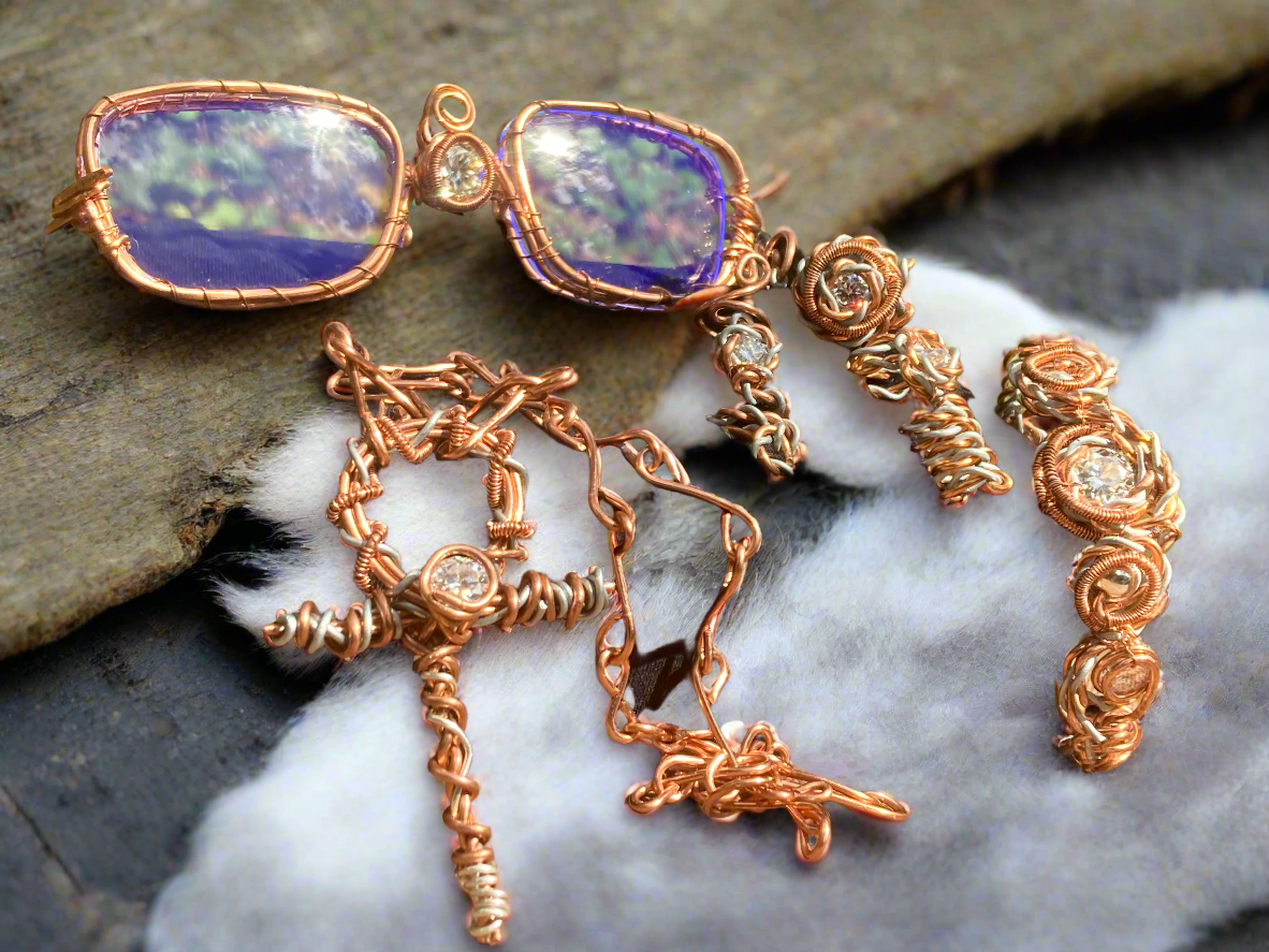 Iamevibez custom Copper Wire Wrapped Zinc And Moissanite Set