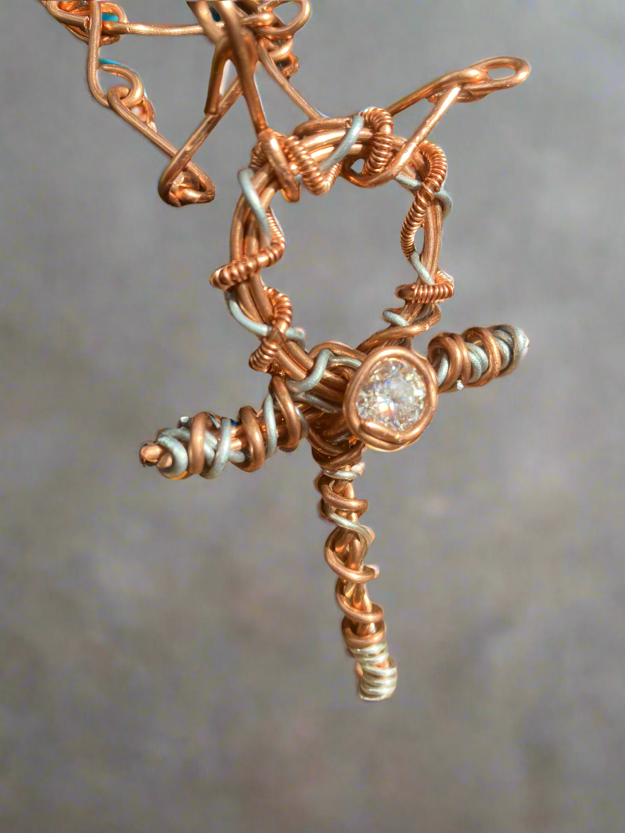 Iamevibez custom Wire Wrapped Zinc And Copper 3ct Moissanite Ankh Necklace