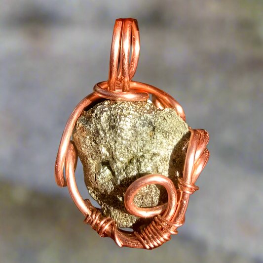 Pure Copper Wire Wrapped Pyrite pendants