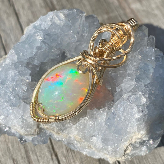 iamevibez 16K Gold Wire Wrapped Fiery Opal Necklace