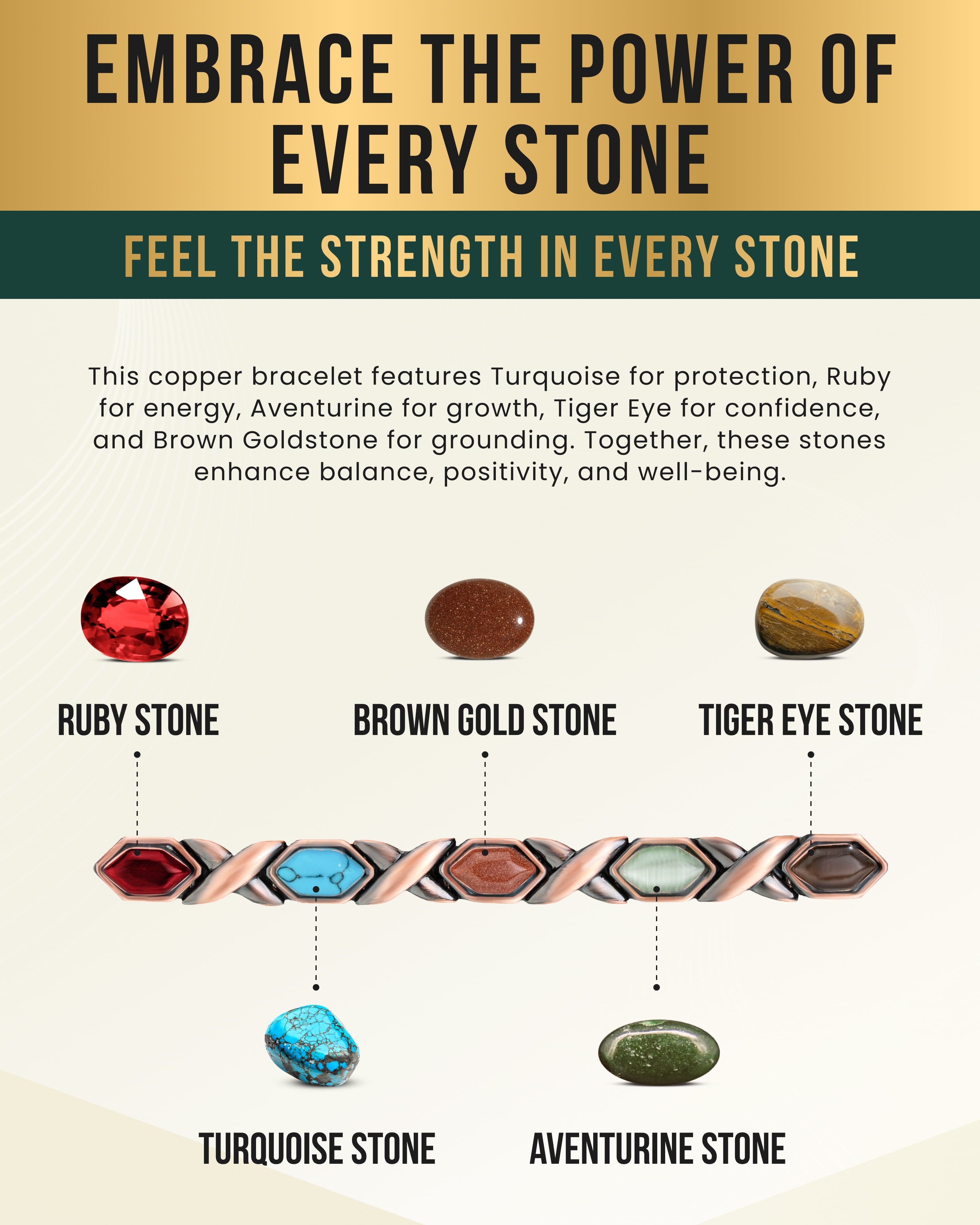 Unisex Ultra Strength Pure Copper Magnetic Bracelet (Mixed Stones)