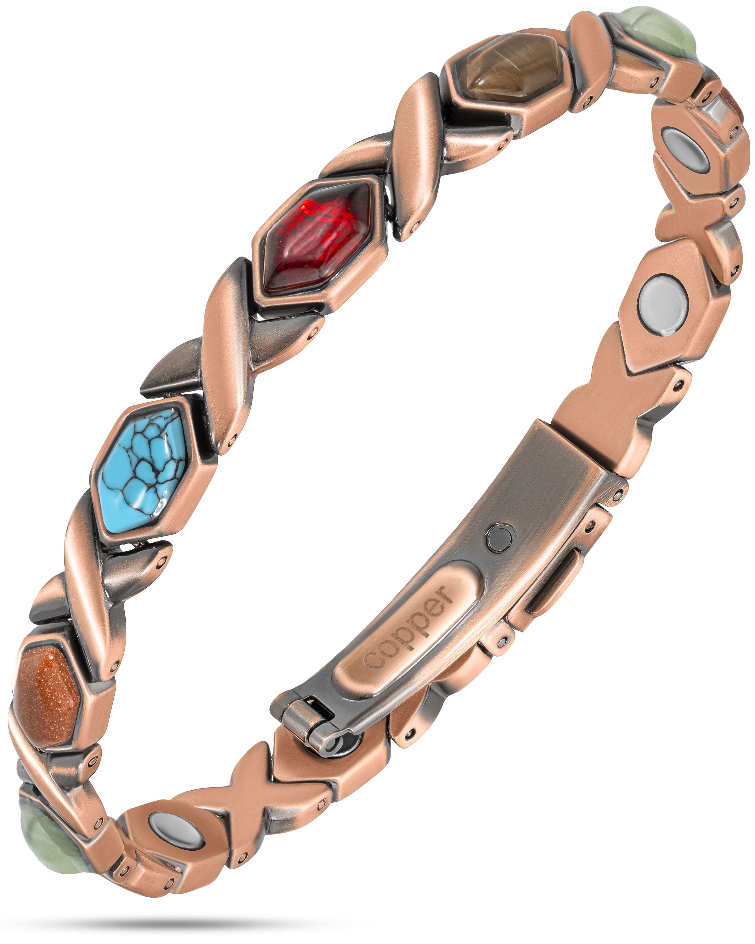 Unisex Ultra Strength Pure Copper Magnetic Bracelet (Mixed Stones)