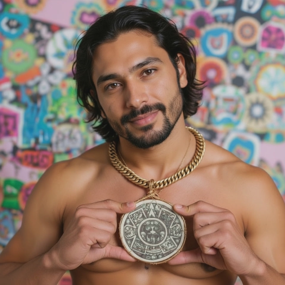 Custom wire wrapped Mayan Calendar Pendant with Cuban link